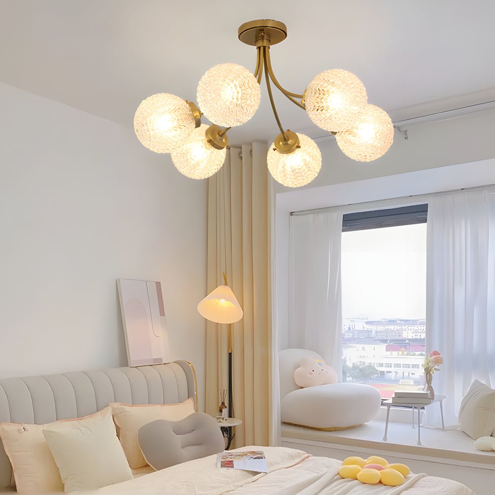 Modern Brass Carved Glass Semi-Flush Mount Ceiling Light – 6/8-Light