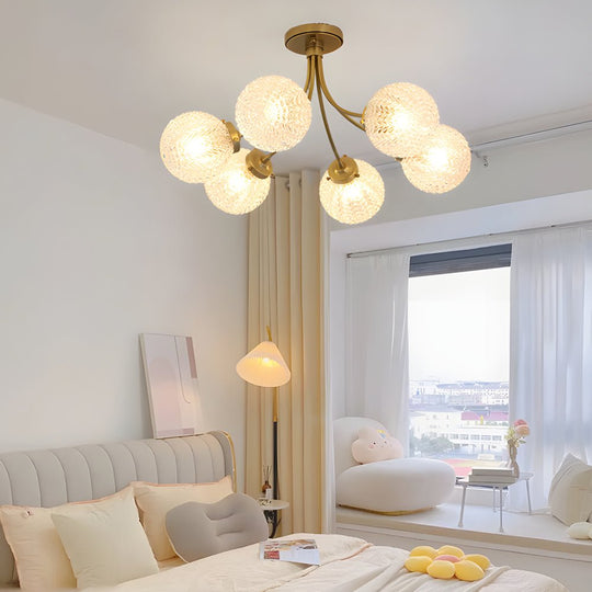 Modern Brass Carved Glass Semi-Flush Mount Ceiling Light – 6/8-Light