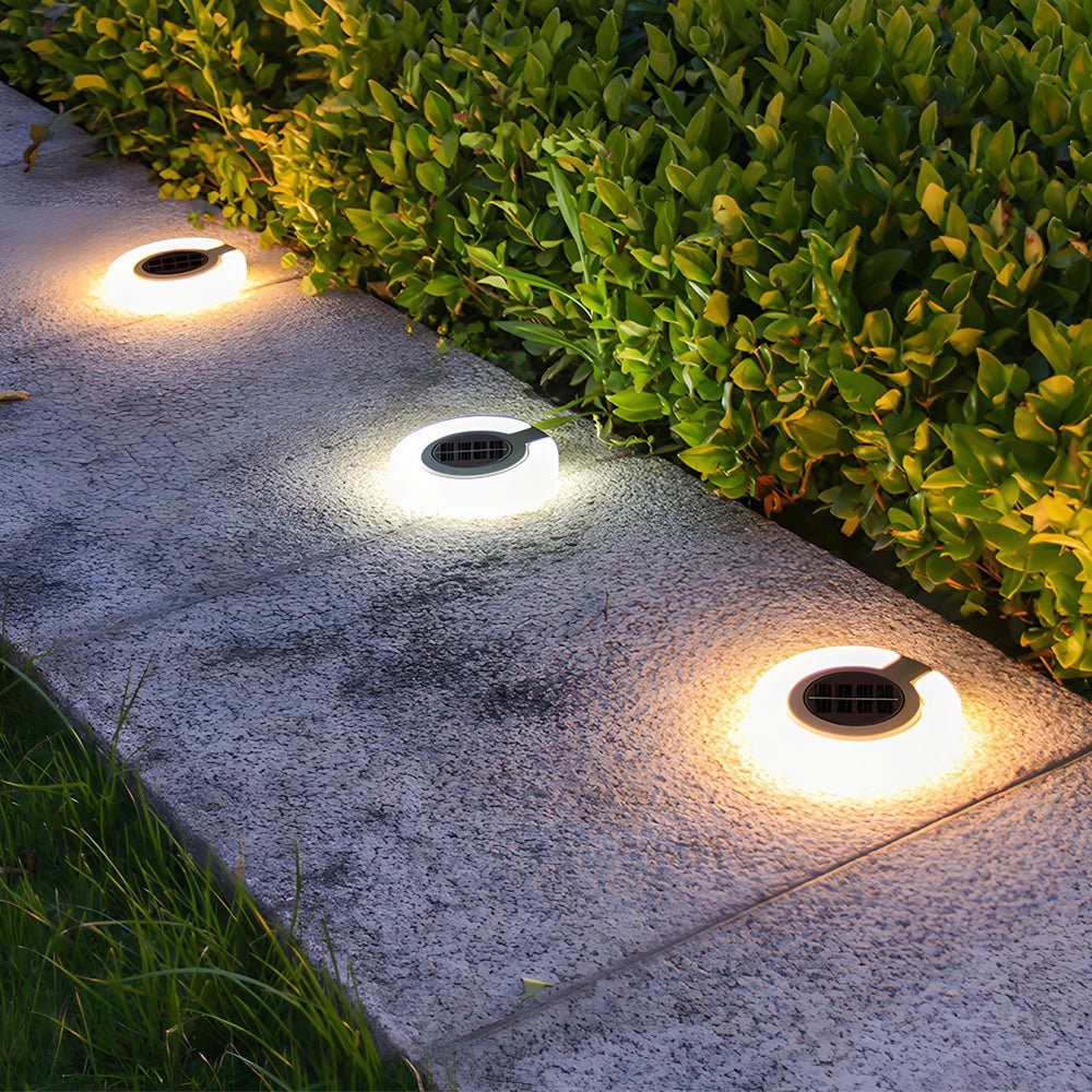 Modern Foldable Solar Deck Lights 4Pcs Round Outdoor Disk Set