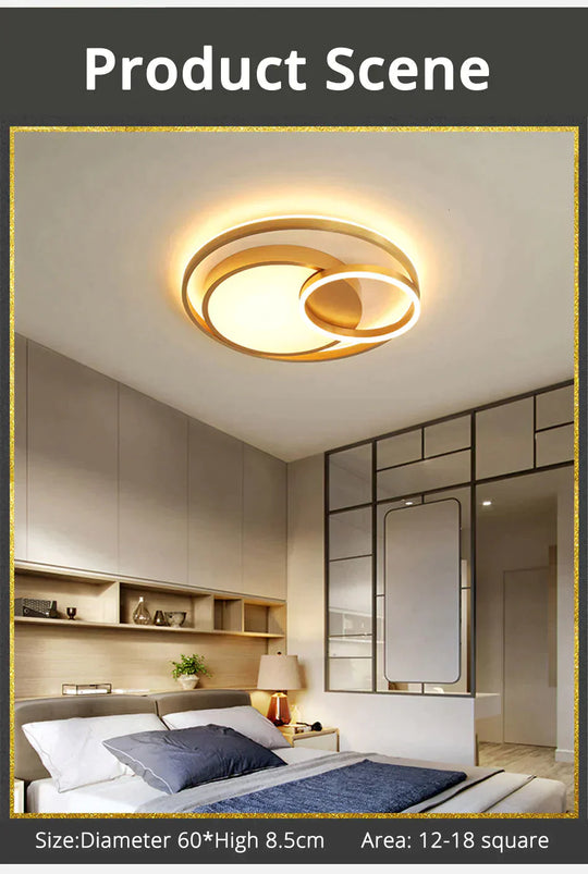 Modern Golden Round LED Ceiling Lamps Living Room Bedroom Dimmable Remote Control Acrylic Light Indoor Lighting
