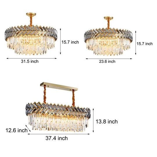 Modern LED Dimmable Dining Room Crystal Chandelier – Round or Rectangle