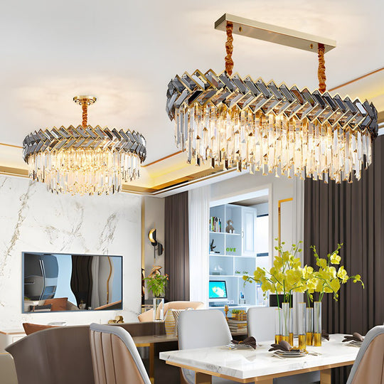 Modern LED Dimmable Dining Room Crystal Chandelier – Round or Rectangle