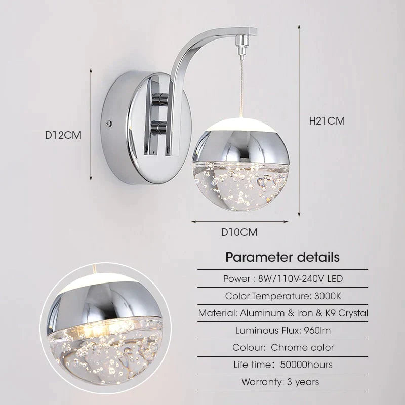 Modern Luxurious Crystal Led Wall Lamp Sconce for Bedroom