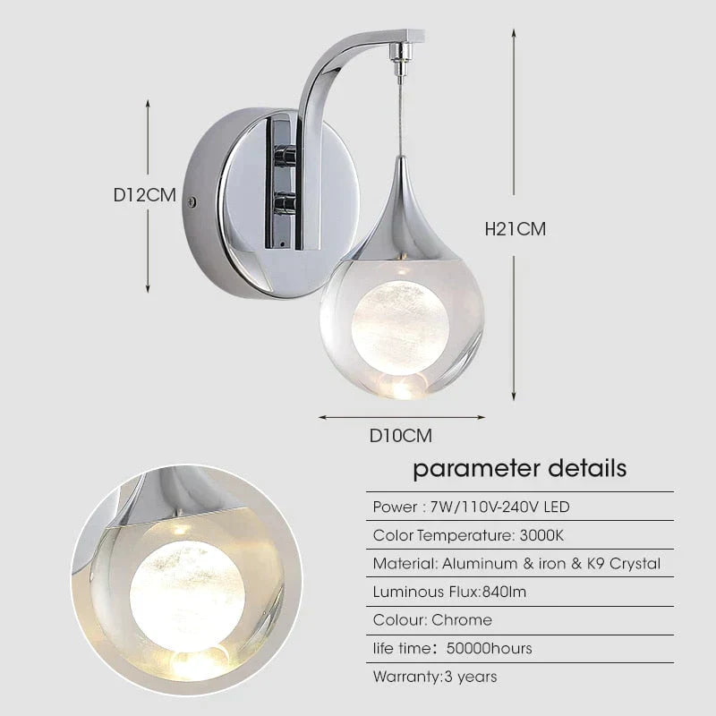 Modern Luxurious Crystal Led Wall Lamp Sconce for Bedroom