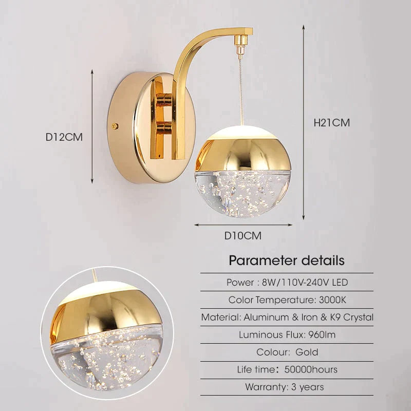 Modern Luxurious Crystal Led Wall Lamp Sconce for Bedroom
