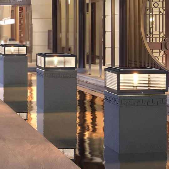 Square Ribbed Glass Outdoor Pier Mount Pillar Light