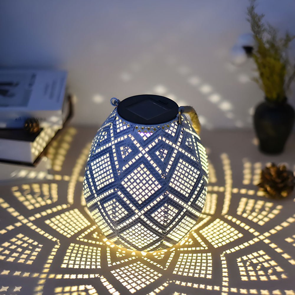 Moroccan Solar Powered Portable Hanging Outdoor LED Lantern