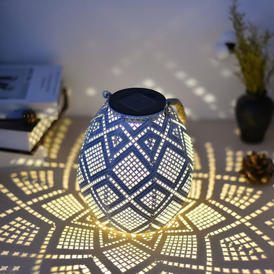 Moroccan Solar Powered Portable Hanging Outdoor LED Lantern
