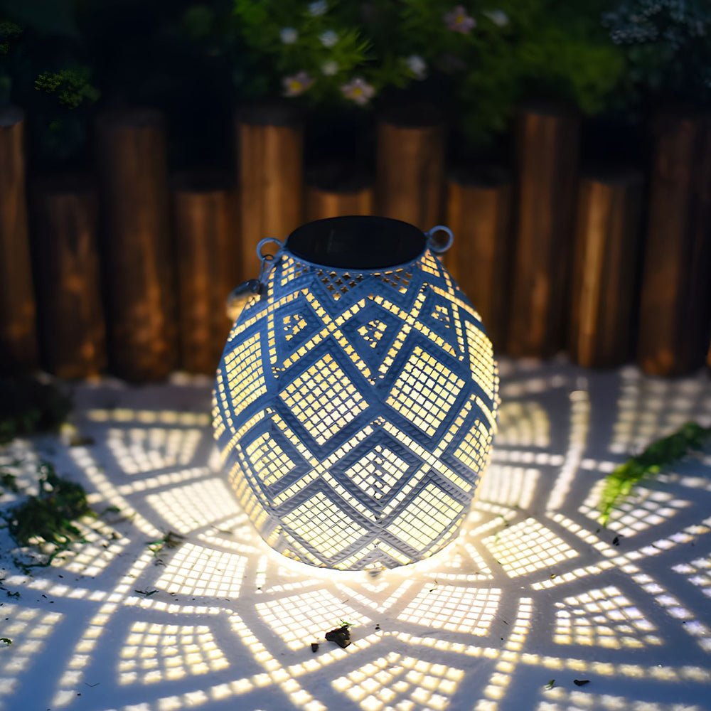 Moroccan Solar Powered Portable Hanging Outdoor LED Lantern