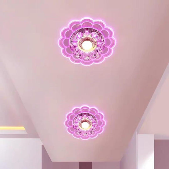 Flower Effect Crystal Metal LED Flush Mount Ceiling Light for Kids and Entryway