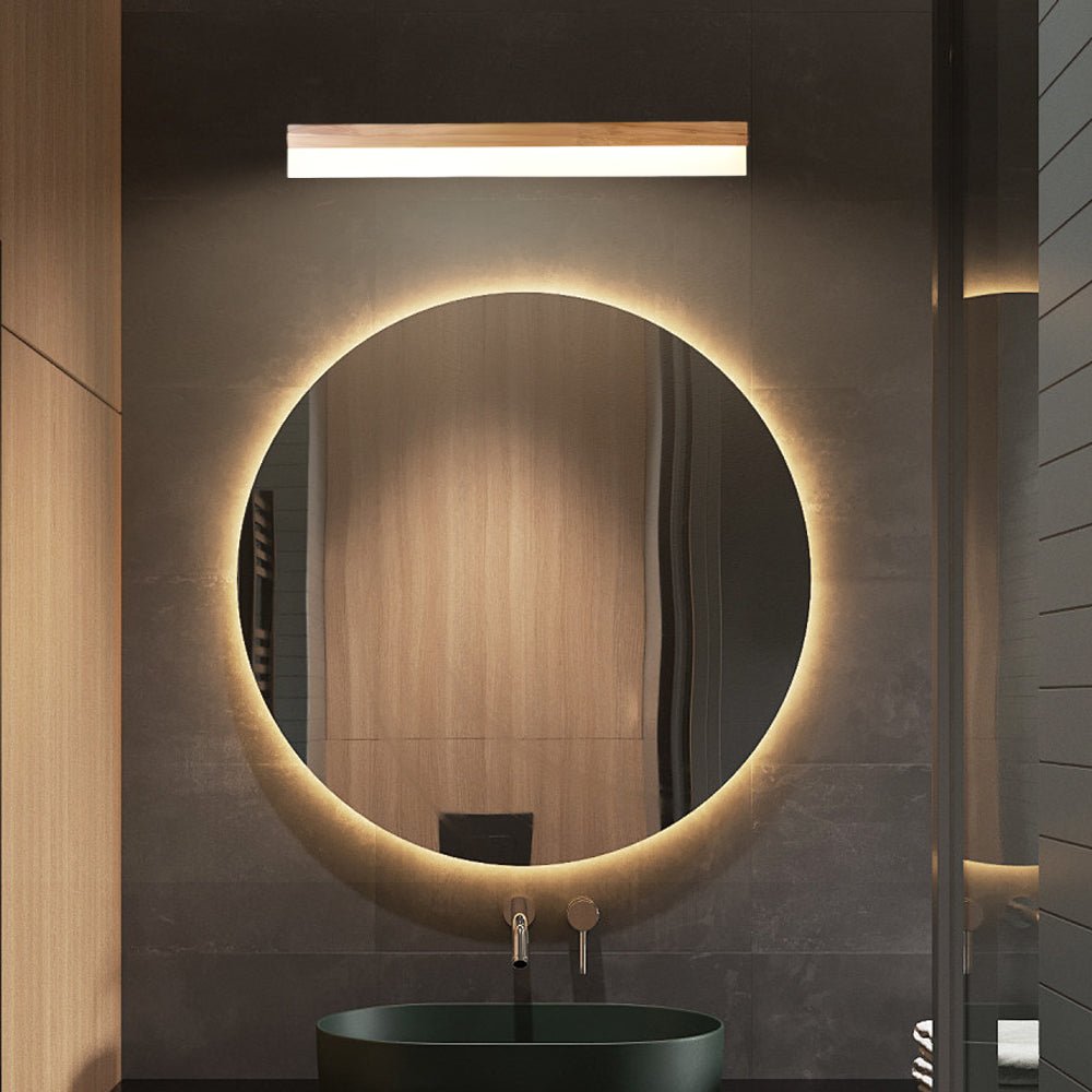 Natural Wooden LED Bathroom Vanity Light – Rectangular Mirror Fixture