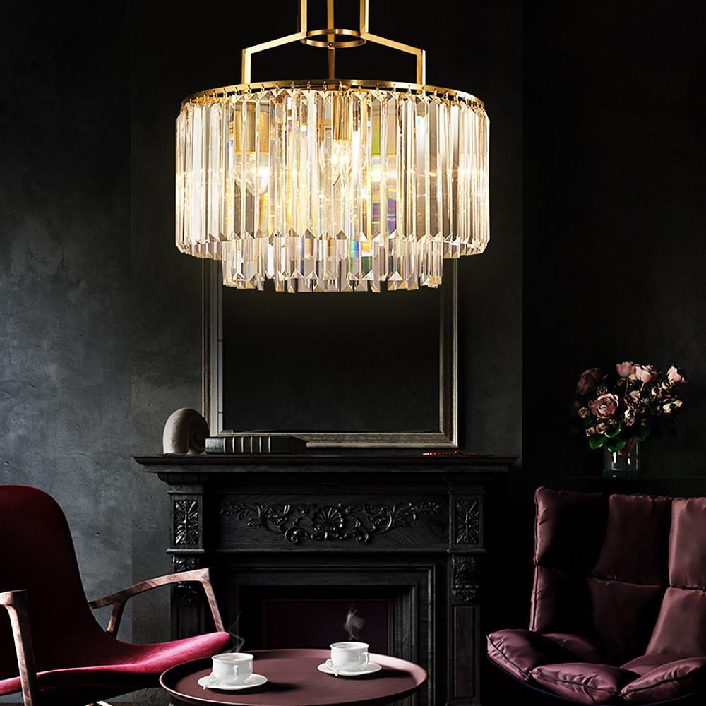 Round Crystal Copper LED Nordic Chandelier