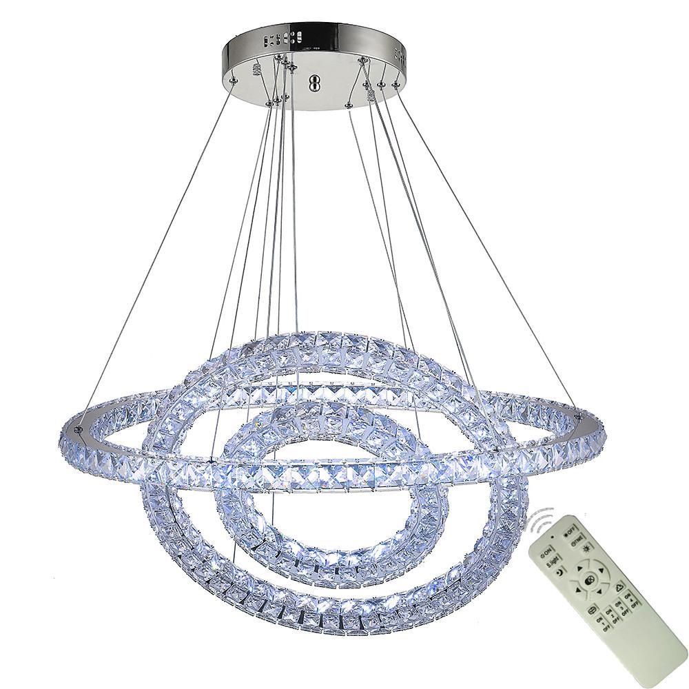 Luxury Crystal 3-Tier LED Chandelier – Geometric or Stacked Ring Pendant Light