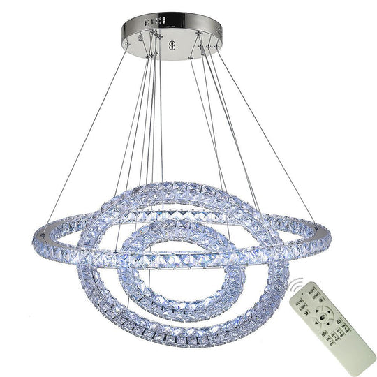 Luxury Crystal 3-Tier LED Chandelier – Geometric or Stacked Ring Pendant Light