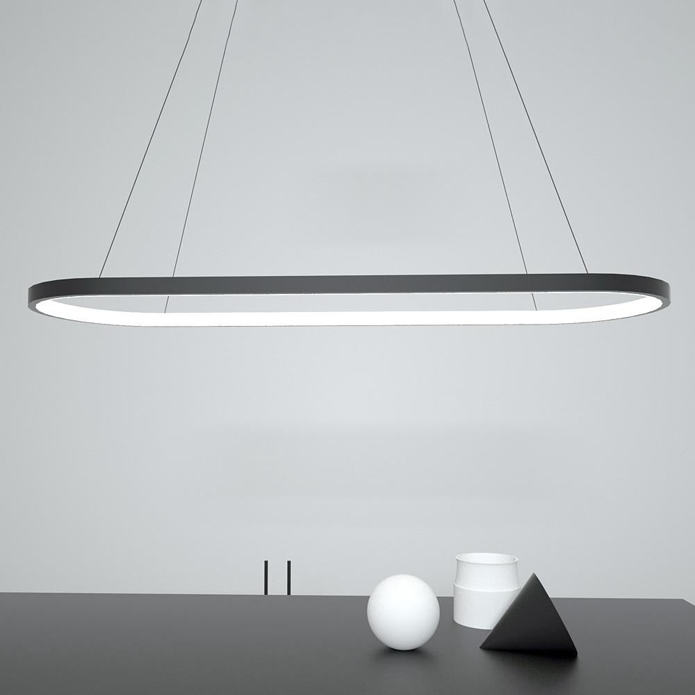 LED Oval Modern Black Pendant Light with Remote Control – Artistic Ceiling Fixture