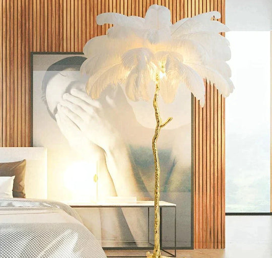 Nordic Ostrich Feather Floor Lamp Stand Light Copper Modern Interior Lighting Decor Home Floor Lights Luminaria Ostrich Feather