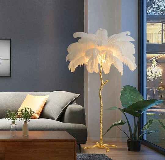 Nordic Ostrich Feather Floor Lamp Stand Light Copper Modern Interior Lighting Decor Home Floor Lights Luminaria Ostrich Feather