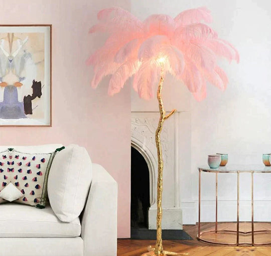 Nordic Ostrich Feather Floor Lamp Stand Light Copper Modern Interior Lighting Decor Home Floor Lights Luminaria Ostrich Feather