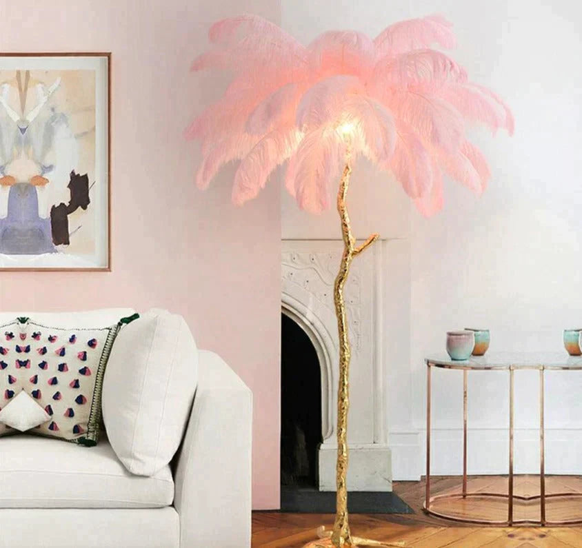 Nordic Ostrich Feather Floor Lamp Stand Light Copper Modern Interior Lighting Decor Home Floor Lights Luminaria Ostrich Feather