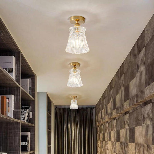 Lantern Modern Glass Copper Flush Mount Ceiling Light