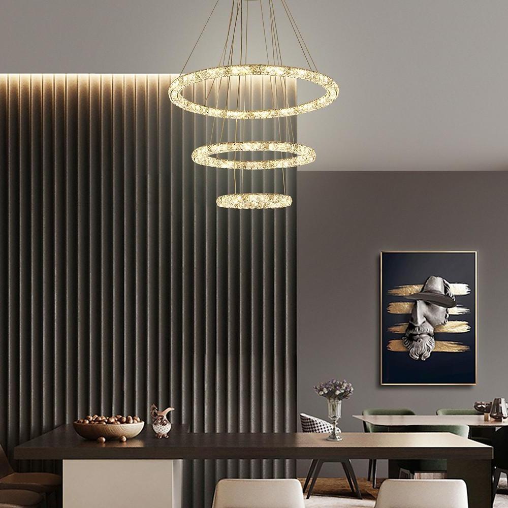 3/4-Light Tiered Crystal Ring LED Chandelier – Modern Luxury Pendant Light