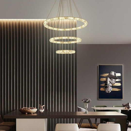 3/4-Light Tiered Crystal Ring LED Chandelier – Modern Luxury Pendant Light