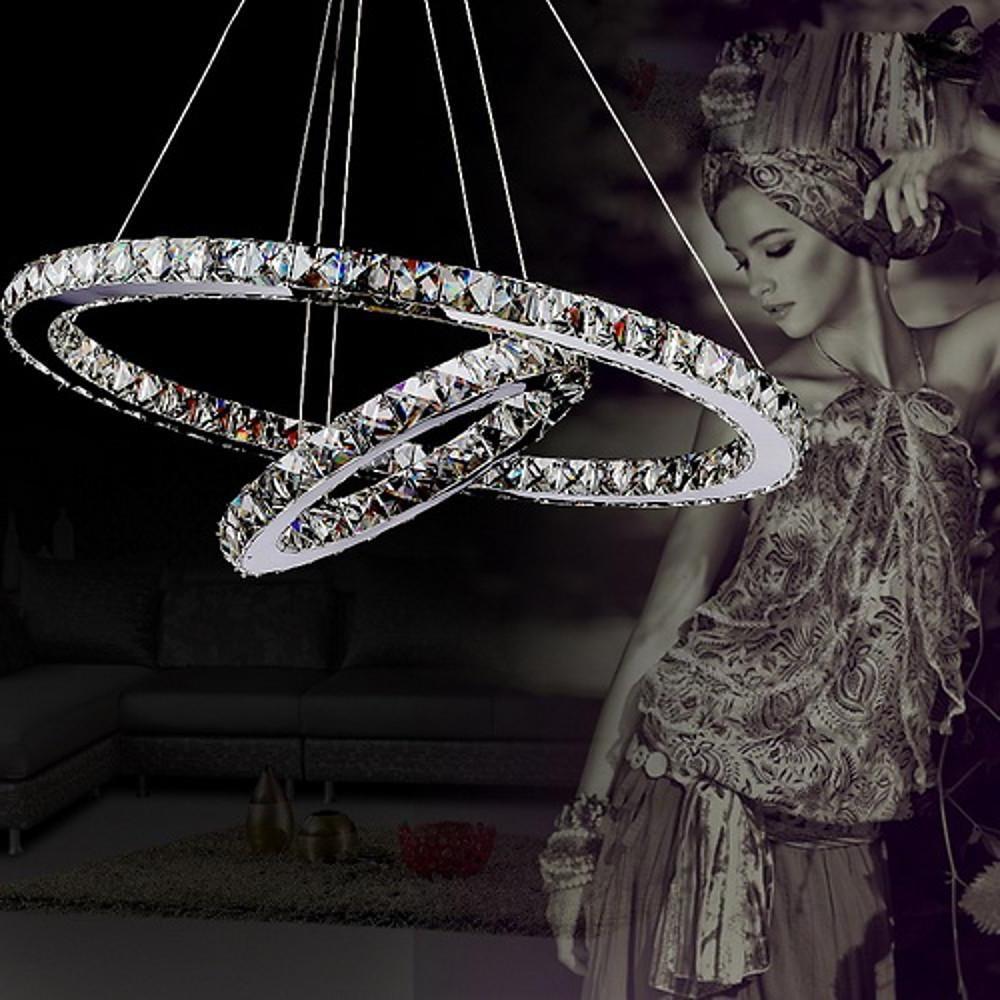 2-Ring Encrusted Crystal LED Chandelier with Uplight Effect