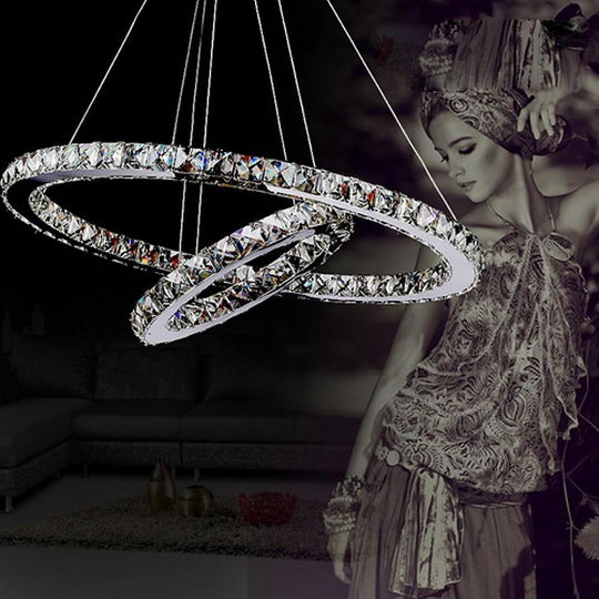 2-Ring Encrusted Crystal LED Chandelier with Uplight Effect