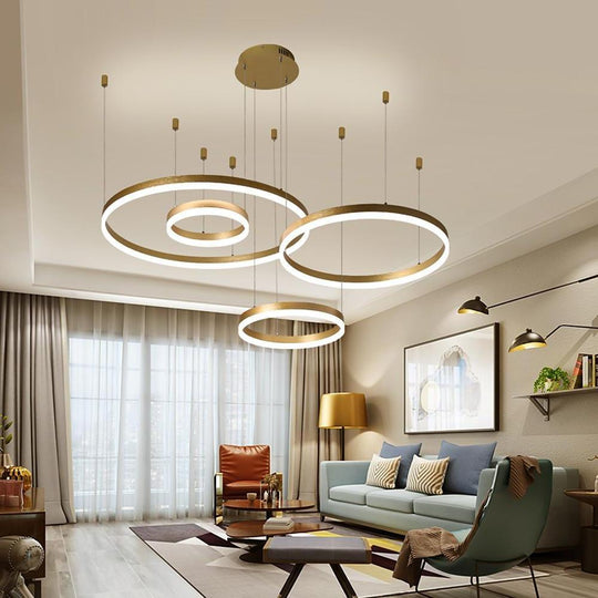 Circle Aluminum LED Chandelier for High Ceilings Living Room