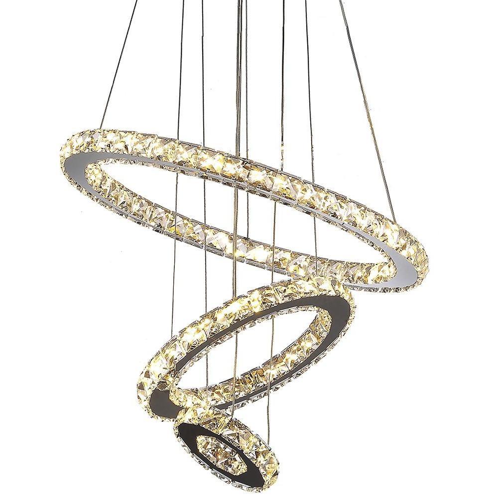 3-Ring Adjustable Circles Tiered Crystal LED Modern Chandelier