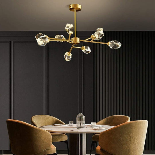 9-Light Sputnik Crystal Chandelier with Gold Finish