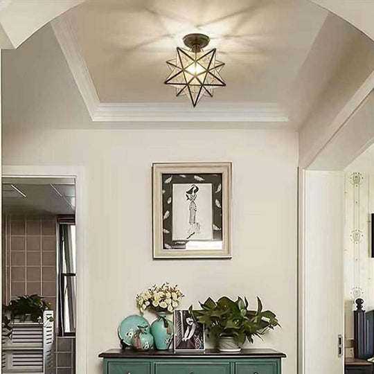 Geometric Multi Pointed Star Metal Glass Semi Flush Mount Ceiling Light