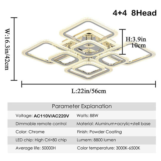 5-Square LED Modern Flush Mount Ceiling Light – Layered Geometric Design
