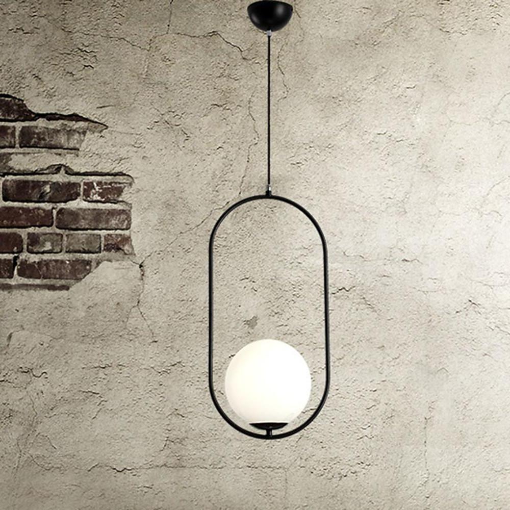 Rounded Rectangle Glass Globe LED Black Modern Pendant Light Island Light