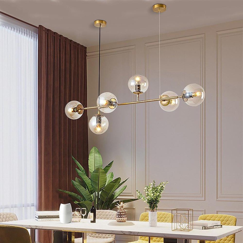 Nordic Linear Glass Globe Chandelier with 4/6 Lights