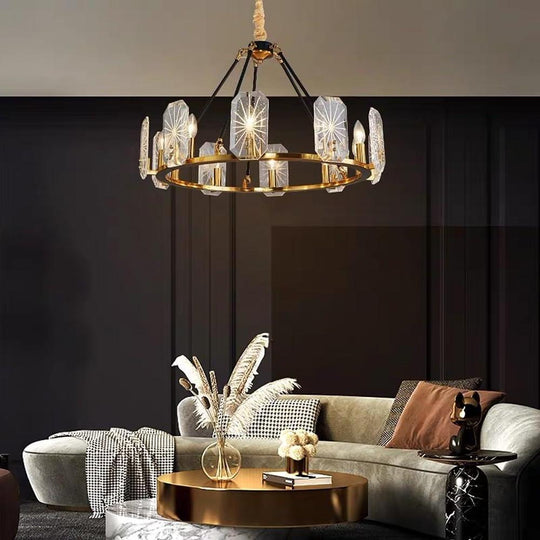 Wagon Wheel Crystal Accent LED Chandelier – 8 or 10 Lights, Gold Finish