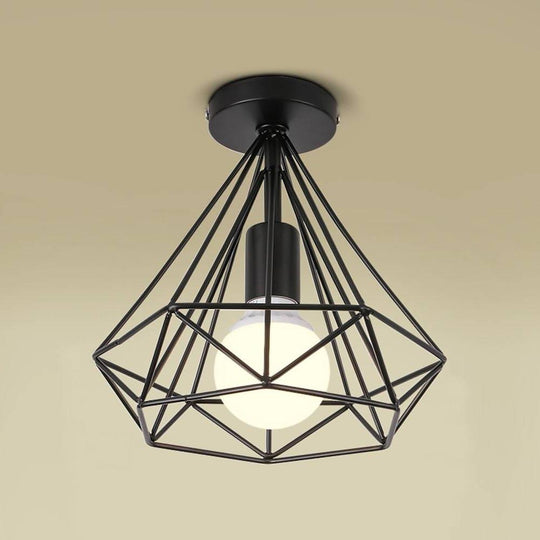 1-Light Mini Geometric Caged LED Flush Mount Ceiling Light – Retro Style