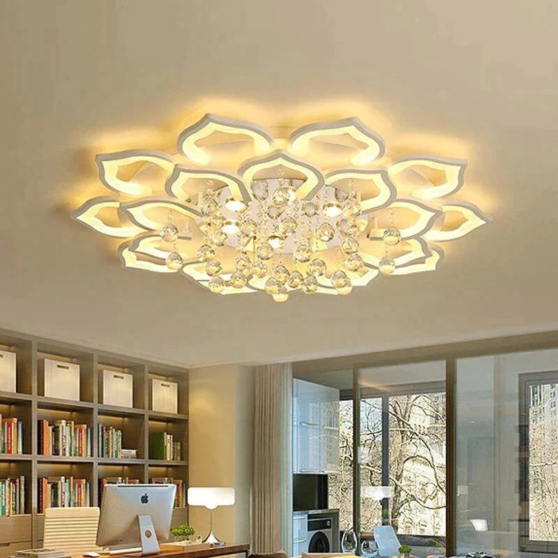 Modern LED Ceiling Lights Fixtures For Living Room White K9 Crystal Home Bedroom Lamp With Remote Control Dimmable Plafon Lustre