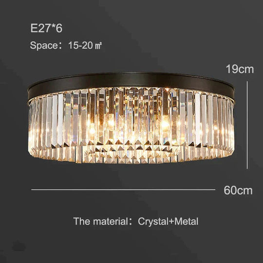 Modern Crystal Ceiling Lamp Living Crystal Ceiling Light Bedroom Classic Round Ceiling Lamps Black Base Led Fixtures Dining Room