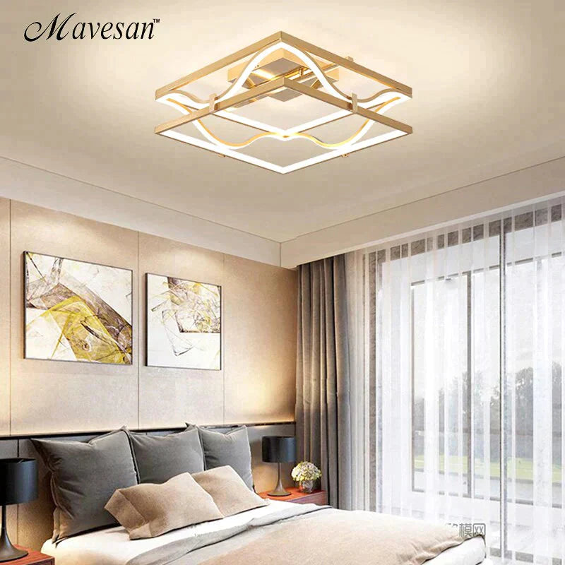 LED Ceiling Lights Gold Body Round/Square For Bedroom Support  Remote Control Led Lamps