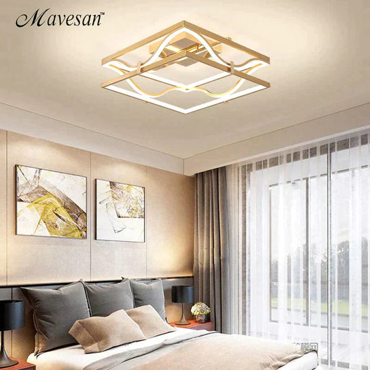 LED Ceiling Lights Gold Body Round/Square For Bedroom Support  Remote Control Led Lamps