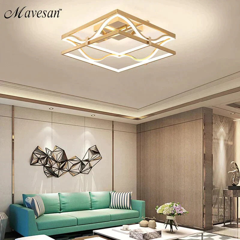 LED Ceiling Lights Gold Body Round/Square For Bedroom Support  Remote Control Led Lamps