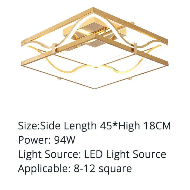 LED Ceiling Lights Gold Body Round/Square For Bedroom Support  Remote Control Led Lamps