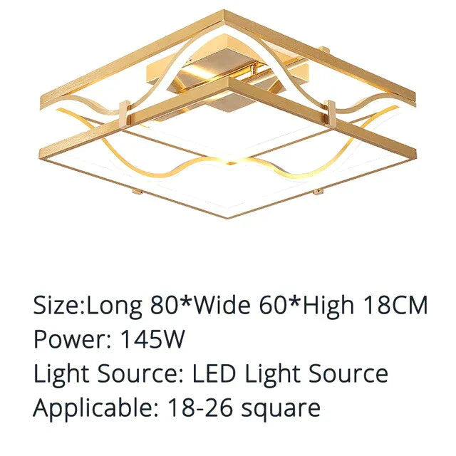 LED Ceiling Lights Gold Body Round/Square For Bedroom Support  Remote Control Led Lamps