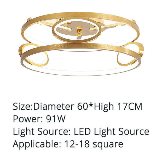 LED Ceiling Lights Gold Body Round/Square For Bedroom Support  Remote Control Led Lamps