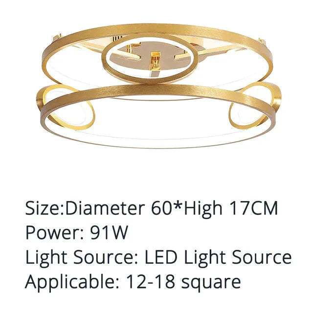 LED Ceiling Lights Gold Body Round/Square For Bedroom Support  Remote Control Led Lamps