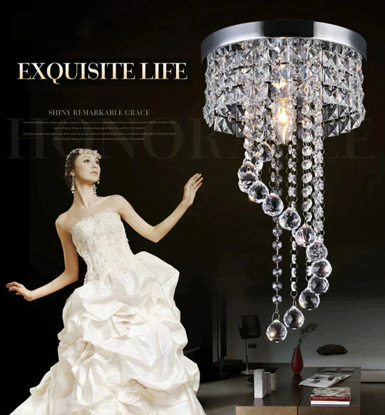 LED Crystal ceiling light Chrome Flush Mount Fixture with Raindrop Crystals, Modern Ceiling Lighting