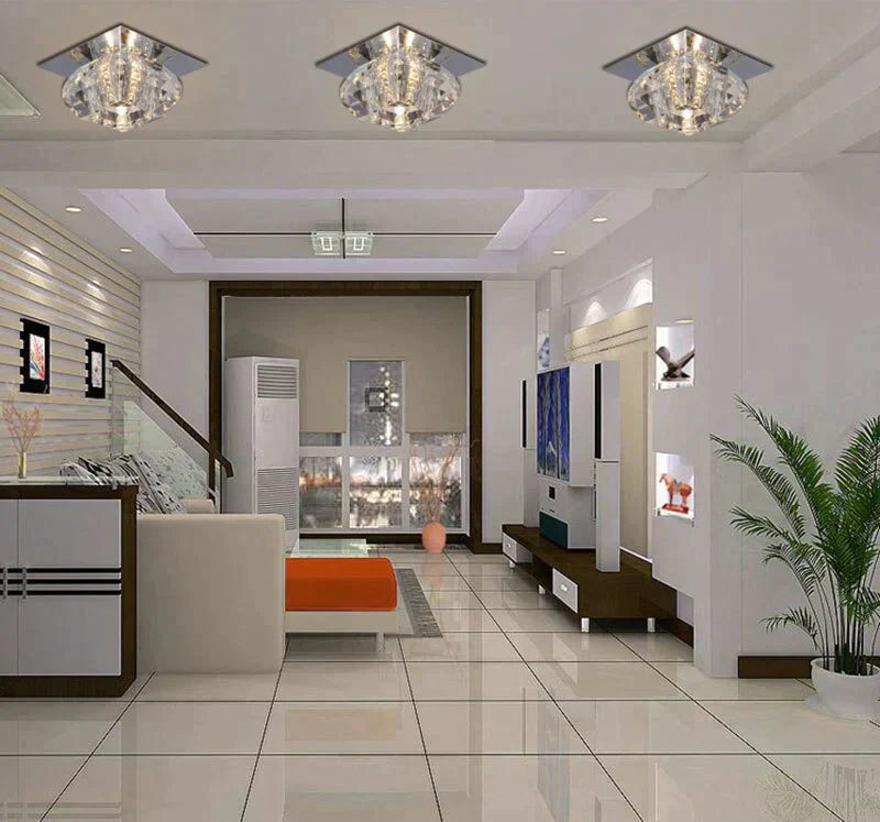 Crystal Flush Mount Ceiling Light Modern Crystal Ceiling Fixtures for Hallway Dining Room Bedroom Kitchen