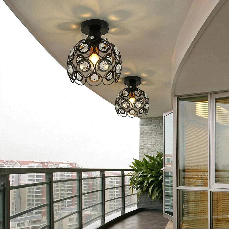 Creative crystal minimalist ceiling light Single wall ceiling lamp bedroom lamp Single European iron lamp Crystal Decor Lamps