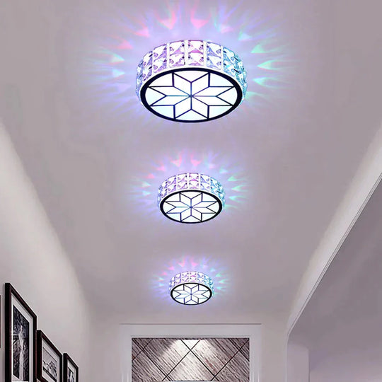 6W/12W Modern Metal Crystal Ceiling Light Lamp For Hallway Dinning Room Flush Mounted Glass Lampshade Round Aisle Veranda Light